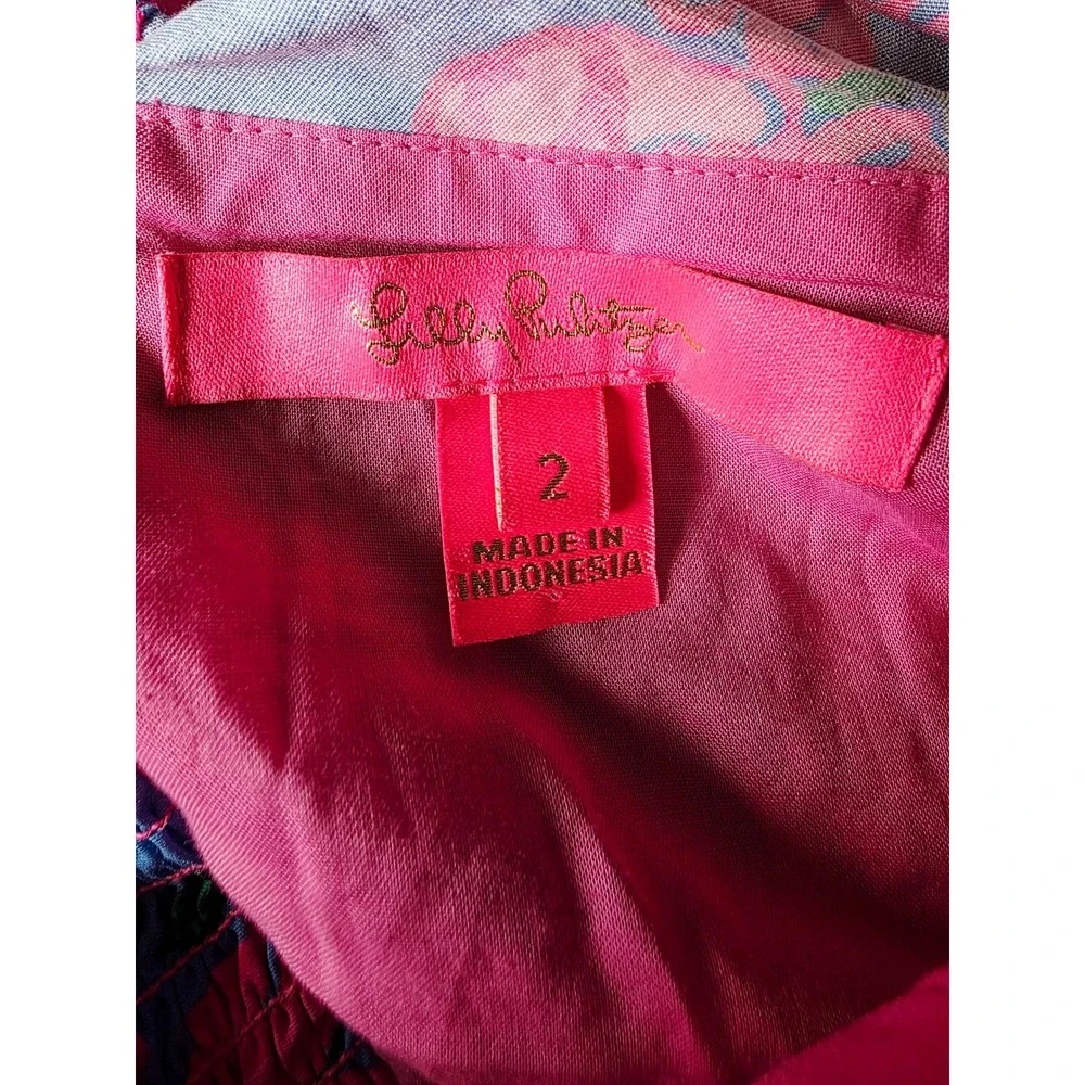 Lilly Pulitzer 2‎ Cerise Pink Safari Sunset Puff Sleeve Top Square Neck NWOT